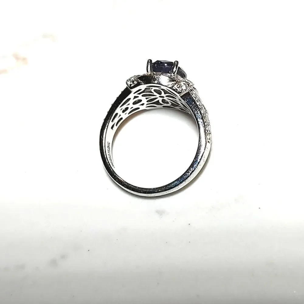 925 Silver Cubic Zirconia Amethyst Ring Stamped